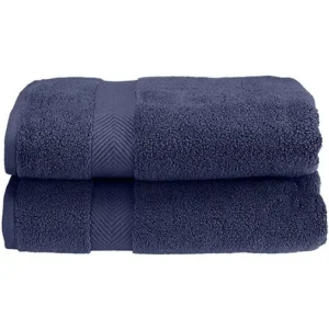 Folded navy blue cotton towels